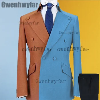 Gwenhwyfar Мужские костюмы из двух частей Формальный приталенный деловой комплект для свадебного ужина Повседневный костюм (пиджак + брюки)