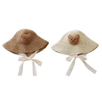 Младенческая соломенная шапка Детская пляжная шапка Солнцезащитный головной убор Ручная работа с большими полями для младенческого возраста0-2 Детская фотография Accs G99C
