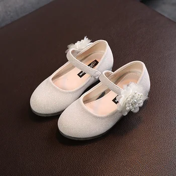 Новые девочки Жемчужная принцесса Обувь Бант Пайетки Вечеринка Детская обувь Горный хрусталь Детская сладкая обувь G260