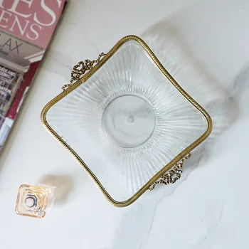  Ретро старая стеклянная неглубокая квадратная тарелка ручной работы с латунной окантовкой, американская роскошная тарелка для хранения ювелирных изделий