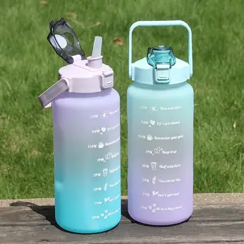  2 л портативная бутылка для воды большой емкости, красочные градиентные соломенные чашки с отскокающей крышкой, напоминание о шкале времени для спорта на открытом воздухе 1