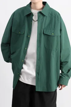 Spring New Senior Long Sleeve Button Down Рубашки для мужчин Корейская мода Свободная драпировка Однотонная Всематчевая мужская рубашка Блузка E62 5