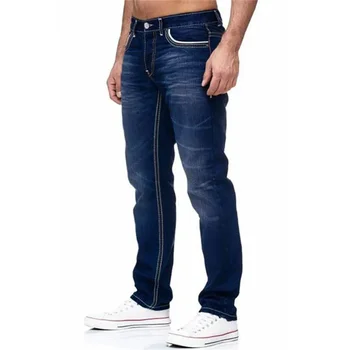 Мужские джинсы Сплошные карманы Эластичные джинсовые прямые брюки Весна Лето Деловые повседневные брюки Повседневная уличная одежда Мужская одежда