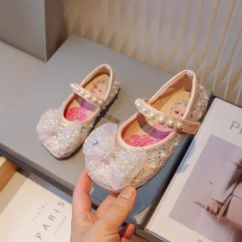 Новая блестящая обувь принцессы Милая девушка Сандалии Галстук-бабочка Платформа Обувь для вечеринок Удобная обувь для девочек Сандалии Размер 23-34 1