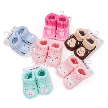 Новорожденные шерстяные трикотажные детские туфли Мультяшный животный узор Девочки Мальчики Теплая обувь Детская обувь Обувь для новорожденных