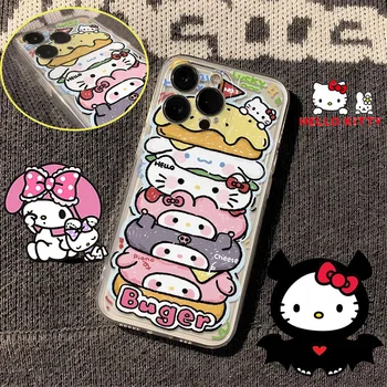 Sanrio Hello Kitty Чехол для телефона для IPhone 15 14pro 13 12 11 Pro Max XR Чехол Прозрачная силиконовая крышка Девушка Аниме Anti Drop Мягкая обложка