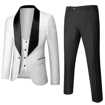 2023 Новинка в мужском костюме Повседневная деловая мужская куртка Набор элегантных белых модных свадебных платьев из 3 предметов (блейзер + брюки + жилет)