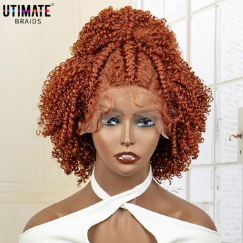350 # Цветные синтетические плетеные парики Кружевной фронтальный парик Jerry Curly Bob для черных женщин Парик с короткими косичками с детскими волосами