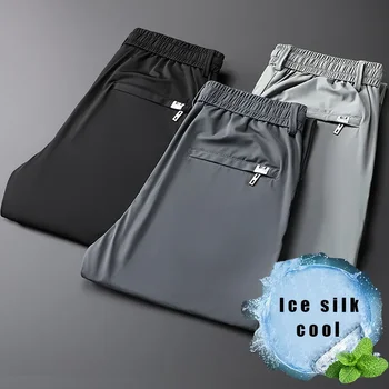 Ice Silk Cool Мужские брюки Летние тонкие повседневные На открытом воздухе Быстросохнущие спортивные штаны Мужские прямые мешковатые повседневные мужские брюки