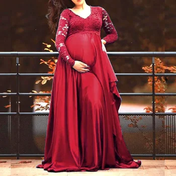 Кружевные длинные платья для беременных Фотография Реквизит Платье для беременности С длинным рукавом Baby Shower Беременные женщины Макси-платье для фотосессии
