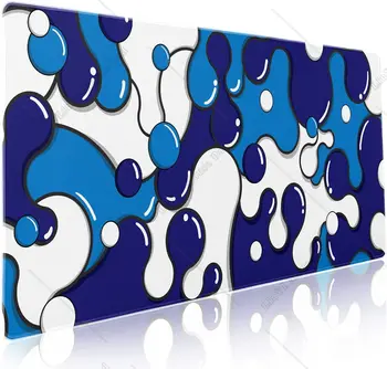 темно-синий белый коврик для мыши Cool Геометрический настольный коврик Нескользящая резиновая основа со строчным краем Большой коврик для мыши для ноутбука 35,4×15,7 дюйма 0