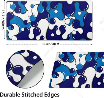 темно-синий белый коврик для мыши Cool Геометрический настольный коврик Нескользящая резиновая основа со строчным краем Большой коврик для мыши для ноутбука 35,4×15,7 дюйма 1