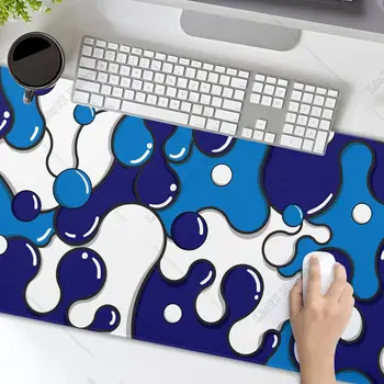 темно-синий белый коврик для мыши Cool Геометрический настольный коврик Нескользящая резиновая основа со строчным краем Большой коврик для мыши для ноутбука 35,4×15,7 дюйма 5