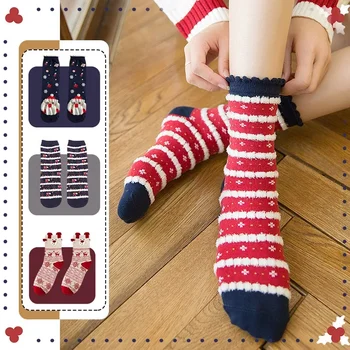 Новое на Новые рождественские носки Moose Female Red Cartoon Socks Cute Japan and Korea Series Coral Velvet Floor Socks