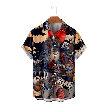 Летние гавайские рубашки с лацканами Мужские топы с короткими рукавами Повседневная мода Свободные рубашки на пуговицах