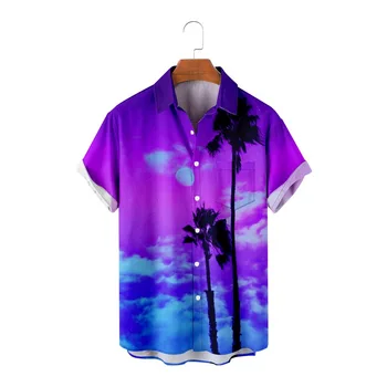 Летние гавайские рубашки с лацканами Мужские топы с короткими рукавами Повседневная мода Свободные рубашки на пуговицах 3