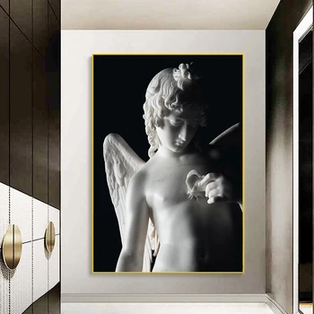 Белая мраморная фигура Купидона Картина на холсте Плакаты и принты Современные настенные картины для декора гостиной без рамы
