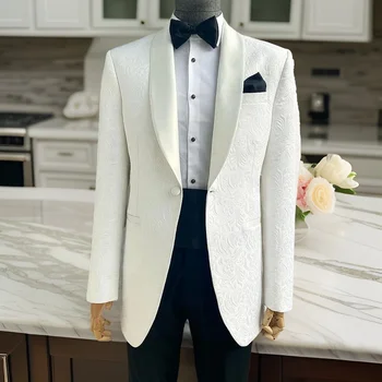 Цветочный жаккардовый свадебный смокинг для жениха 2 шт. Изготовленные на заказ мужские костюмы 2024 Шаль Лацкан Модная куртка с брюками (блейзер + брюки)