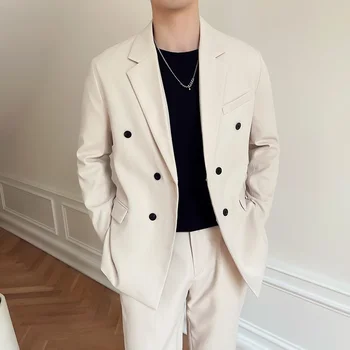 Boutique (Блейзер + Брюки) Мужской утолщенный шерстяной британский стиль Элегантная мода Простая деловая повседневная мужская тонкая формальная куртка