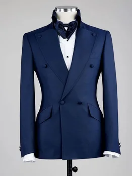 Свадебный мужской костюм 2024 Комплекты пиджаков Slim Fit темно-синий Формальный ужин Смокинг 2 шт. Наряды (блейзер + брюки) Homme Custome Размер
