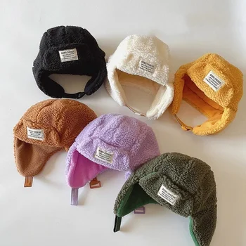 Детская теплая осенне-зимняя ветрозащитная шапка для ребенка Прекрасная шапка с хорошим качеством овечьей шерсти и кашемировой шапкой-ушанкой New