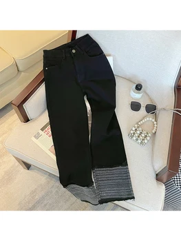 Женщины Винтаж Черные Готические Джинсы Harajuku Мешковатые джинсовые брюки с высокой талией 90-х годов Ретро Корейские широкие брюки Y2k Emo 2000-х Одежда 2023
