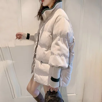 Вельветовая куртка из хлопка Женская короткая 2023 Новый корейский стиль Свободная толстая маленькая хлопковая куртка Студенческая хлопковая подкладка W 3