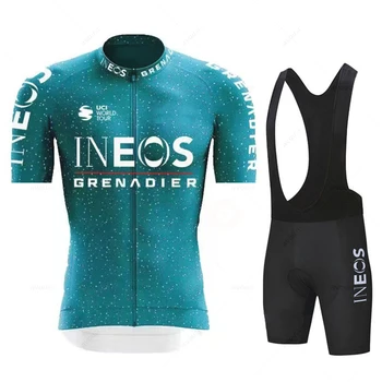 INEOS Team Summer Bicicletas Set Дышащая одежда для велоспорта MTB Униформа Мужчина с коротким рукавом Джерси Велосипед Maillot Ropa De Ciclismo 0
