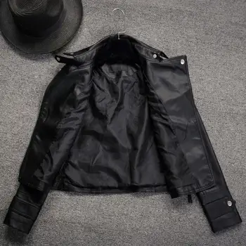 Однотонное женское пальто Женская мотоциклетная куртка Стильная женская мотоциклетная куртка из искусственной кожи с планкой на молнии для весны