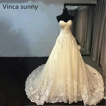 Vinca sunny Vestido de Noiva Кружевные свадебные платья 2021 Изготовленные на заказ аппликации Illusion Royal Train кружевное свадебное платье