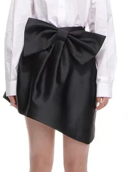 LUXE&ENVY Новая женская мода нишевая юбка с бантом нерегулярной юбки с высокой талией и короткой юбкой для женщин 2023 осень 1