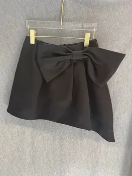 LUXE&ENVY Новая женская мода нишевая юбка с бантом нерегулярной юбки с высокой талией и короткой юбкой для женщин 2023 осень 3