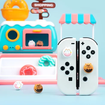 4pcs Симпатичный пончик Акула Большой палец Stick Stick Крышки Крышки NS Joy-Con Контроллер джойстика Защитный чехол для Nintendo Switch / Lite / OLED Чехол