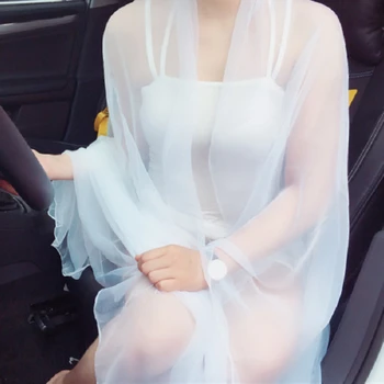 корейский однотонный прозрачный сексуальный тонкий шифон пляжное полотенце солнцезащитный крем шаль женский летний кондиционер ледяной шелковый шарф