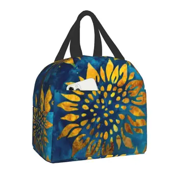 Gold Sunflower Изолированная сумка для ланча для работы Школа Портативный термоохладитель Цветы Ланч Бокс Женщины Дети Портативные сумки для пикника