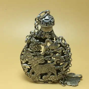 китайская тибетская серебряная старая медь ручной резьбы Kirin phoenix статуя табакерка