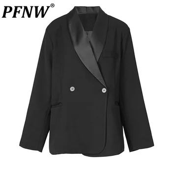 PFNW Мужские новые черные повседневные пиджаки большого размера с лацканом и длинным рукавом Куртки свободного кроя Мода Tide Весна Осень 2023 Пальто 1DF6392