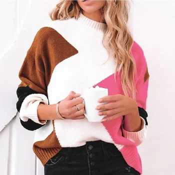 Повседневные пуловеры свободной вязки для осенних и зимних женских топов 2023 г. Новые эластичные пуллеры с длинным вырезом O-образным вырезом для женщин