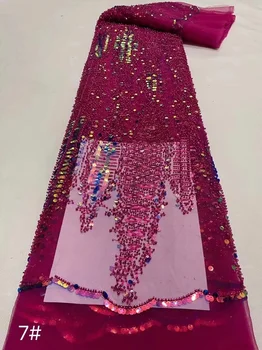 2023 Высокое качество 3D Цветок Мода Французская Вышивка Бисер Кружевная Ткань Африканская Нигерийская Кружевная Ткань С Пайетками Для Свадебного Платья