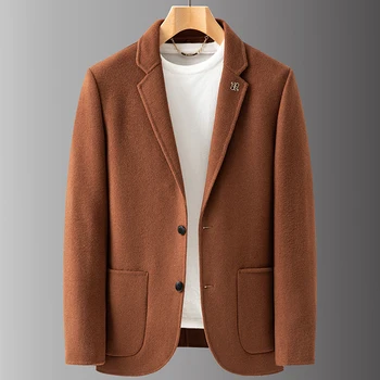 2023 Высококачественный мужской осенний модный бизнес сплошной цвет банкетный красивый тренд повседневный шерстяной блейзер мужской облегающий пальто