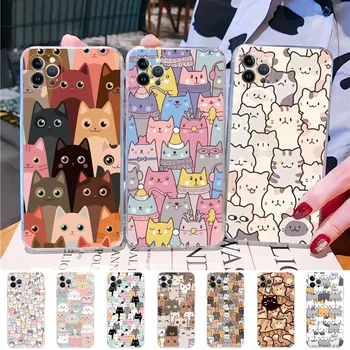 Мультяшные милые кошки Фоновый чехол для телефона для IPhone 15 14 11 12 13 Mini Pro XS Max Cover 6 7 8 Plus X XR SE 2020 Funda Shell