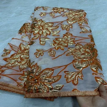 Африканская парчовая ткань Жаккардовая кружевная ткань Нигерийский дамасский цветочный материал Пэчворк Dentelle Africaine для шитья платья желтый