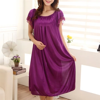 Женщины Ночные рубашки Пижамы Кружева Пэчворк Ночное белье Длинное спальное платье Повседневная женская домашняя одежда 5