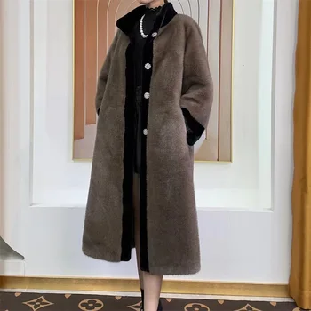 Элегантная шуба из искусственной норки Женская зимняя длинная куртка Средний возраст Пожилая мать Кашемировое пальто Благородные теплые парки Черная верхняя одежда