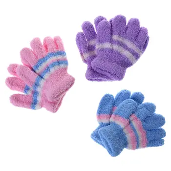 Y1UB Детские варежки Плюшевые полосатые перчатки Варежки с полным пальцем Зимние теплые варежки Мультяшные перчатки для мальчиков и девочек