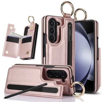PU кожаный чехол для телефона для Samsung Galaxy Z Fold 5 4 3 Fold5 Fold4 Fold3 5G Кошелек с держателем для ручки и слотом для карты (без ручки)