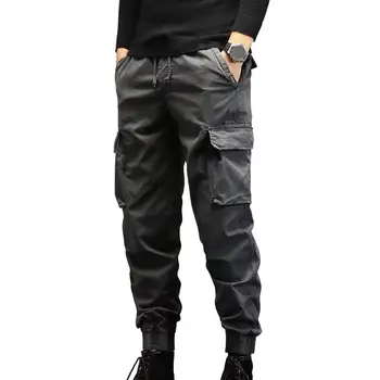 Joggers Брюки Универсальные мужские уличные стильные брюки-карго на шнурке с несколькими карманами Эластичная талия Solid для весны