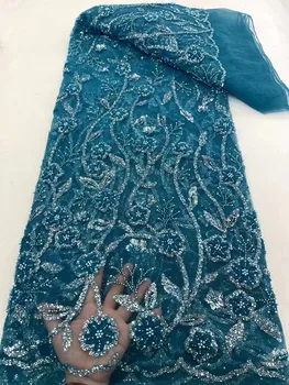 французское кружево африканские ткани с последовательностью для свадьбы свадебный Дубай Блестящие хрустальные бусины ручной работы Роскошный нигерийский тюль из бисера