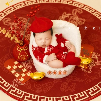 Дворинст Новорожденный Фотография Реквизит Малыш Китайский Новый год Традиционные наряды Фон Фотография Студия Съемка Фотореквизит 0