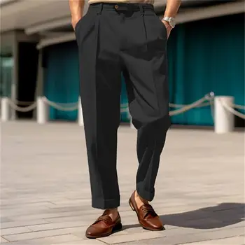Мужские офисные брюки Стильный мужской костюм Брюки Удобная дышащая ткань со средней талией и широкими штанинами для формальной деловой офисной одежды 1